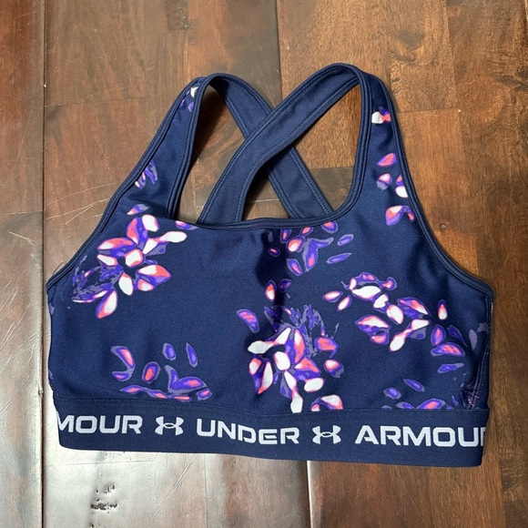 Under Armour Compression Sports Bra Women’s Size Medium Navy Cross Back - Picture 1 of 3